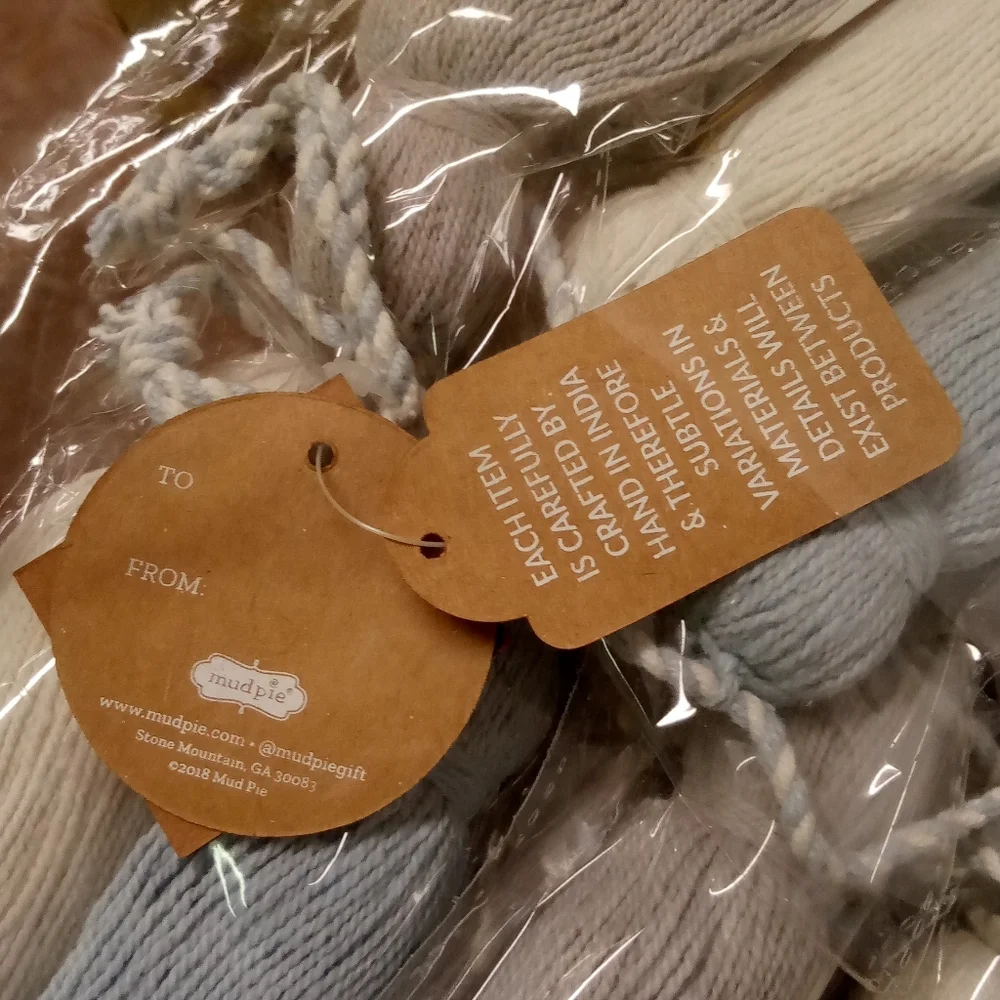 Mud Pie Large Tassels Garland Boys Room Decor Blue, Grey, Beige 4